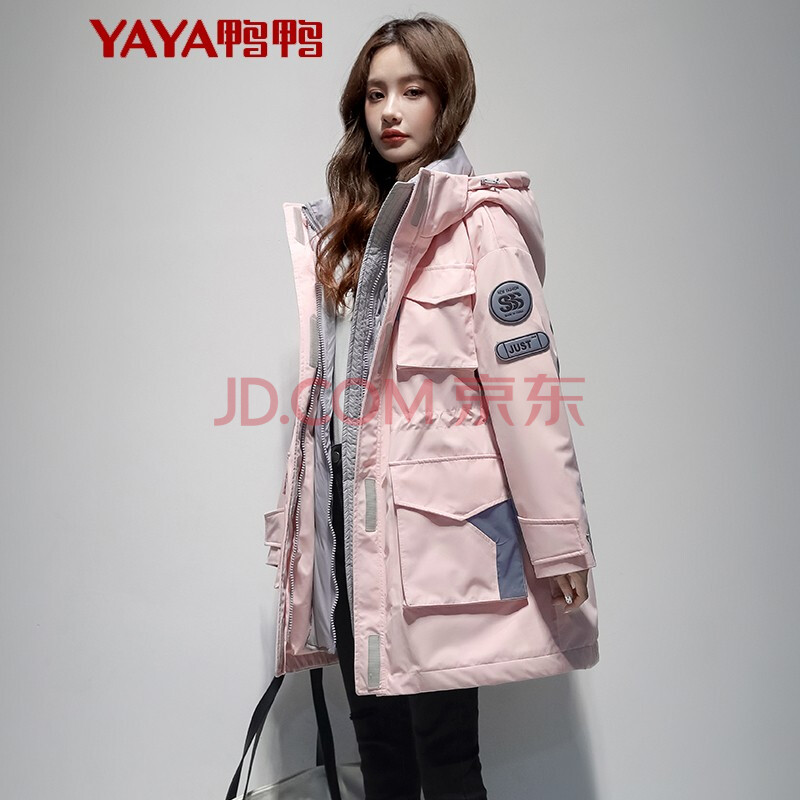 鸭鸭羽绒服怎么样，2021年冬季新款羽绒服【佟丽娅同款】拼接撞色工装外套